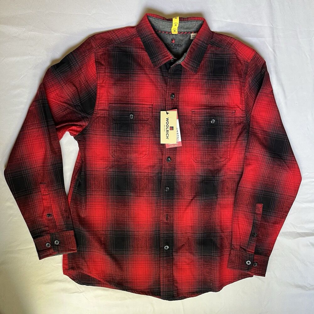 NWT Woolrich Ultimate Flannel Shirt Men Sz M Red Black Plaid Cotton Lumberjack